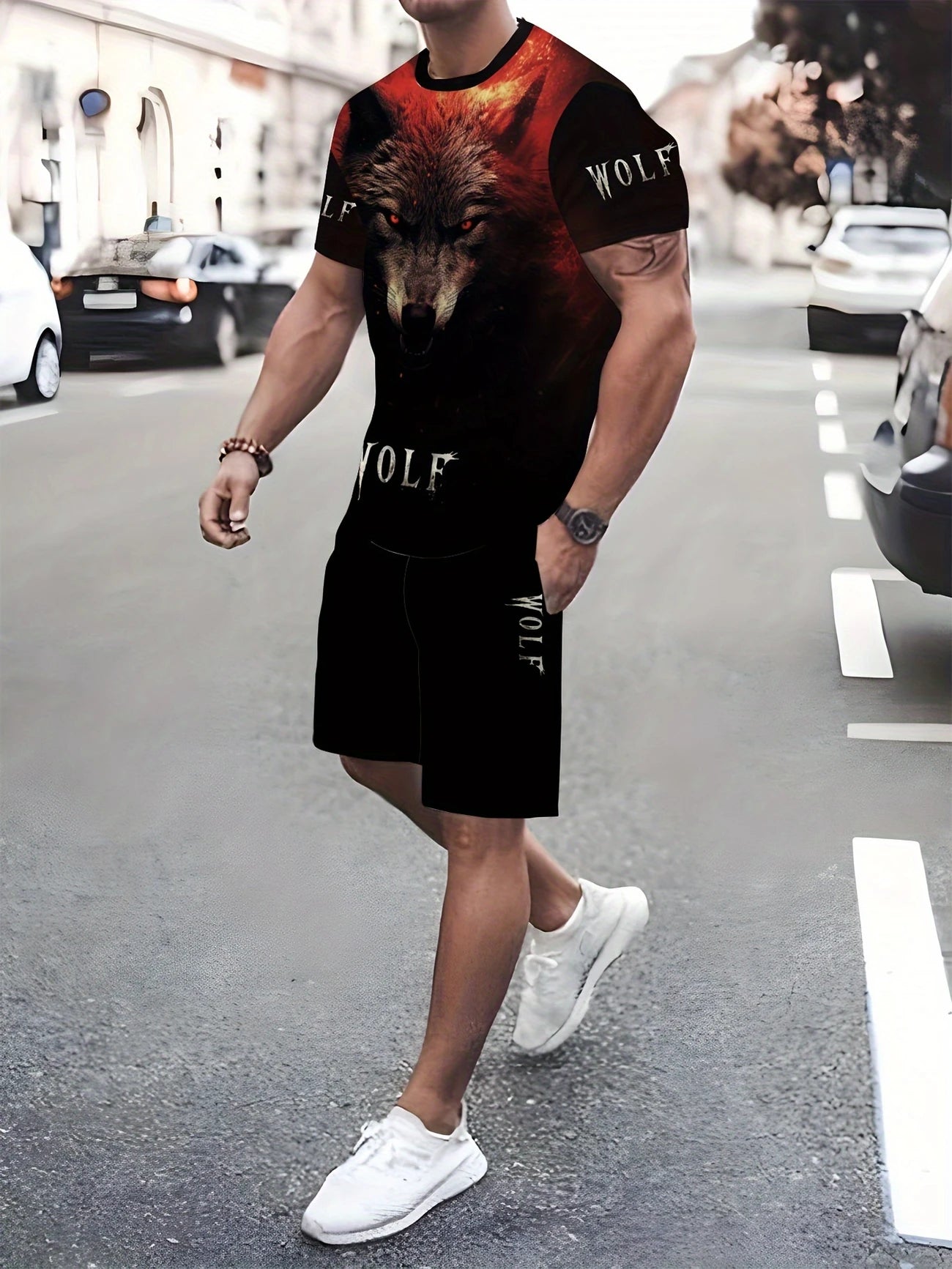 Muški komplet majica i šorc THE WOLF RED