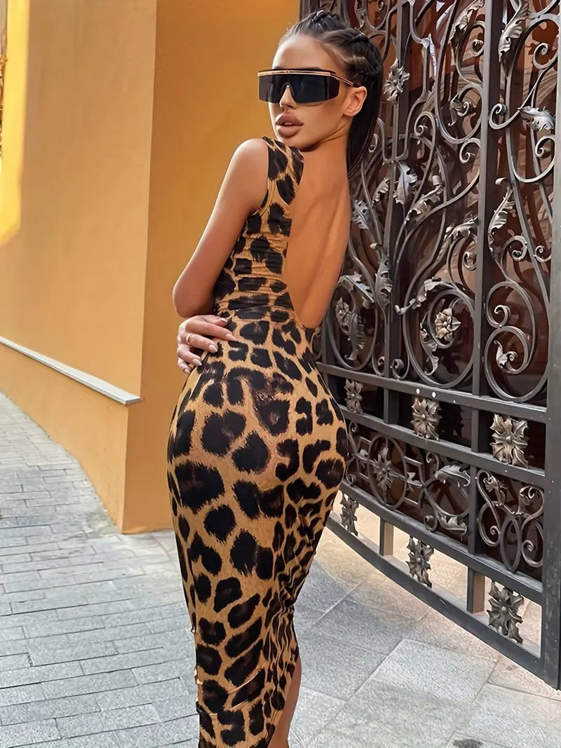 Ženska haljina sa leopard design SUMMER 25 W15 BRAON