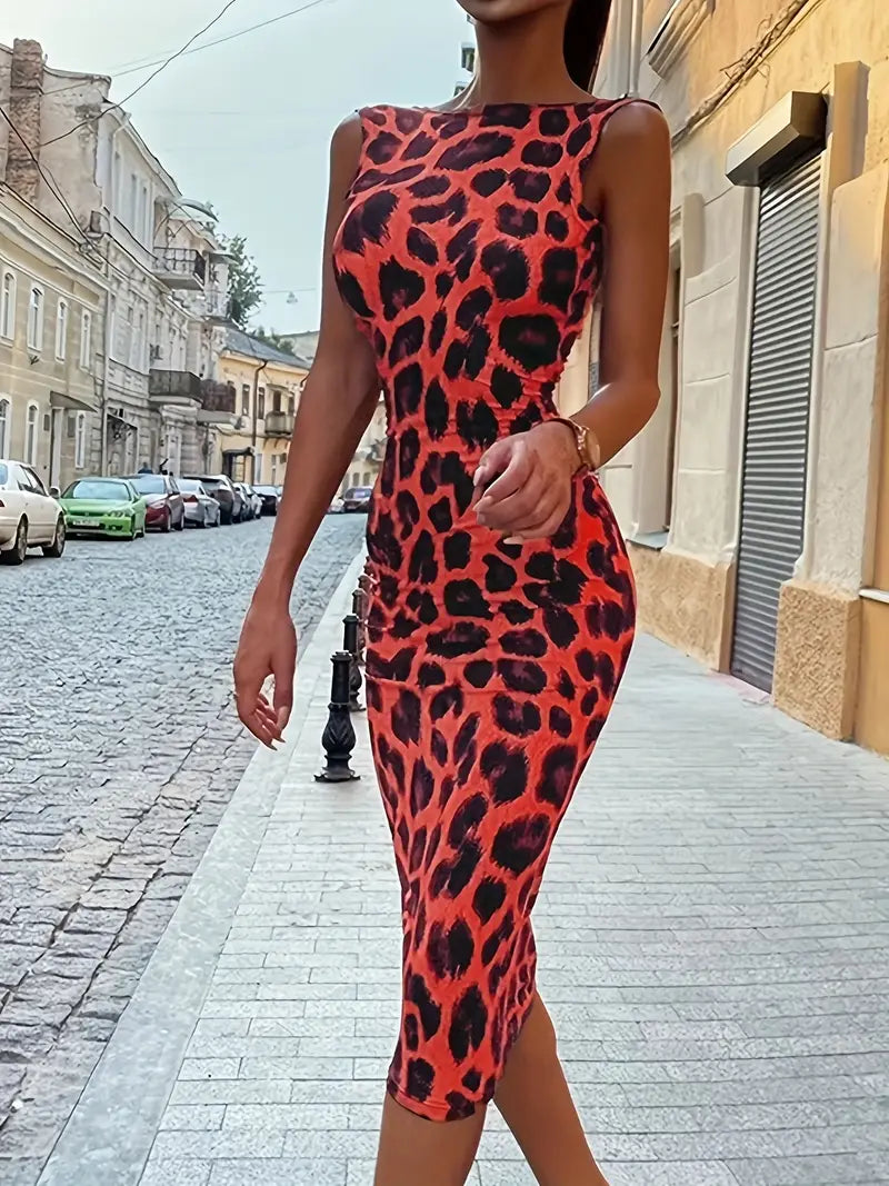 Ženska haljina sa leopard design SUMMER 25 W15 RED